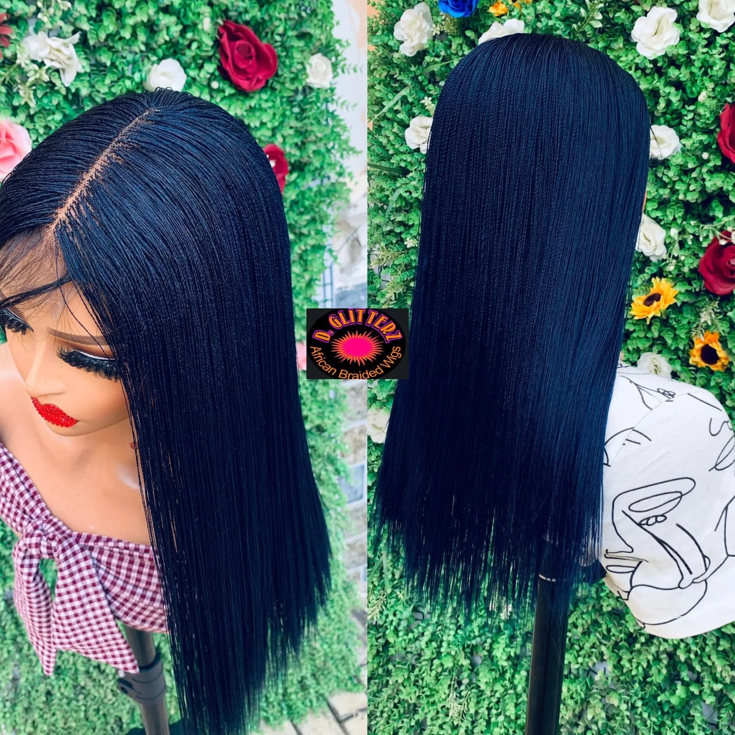 NANO BRAIDED BLUNT CUT WIGS ON HALF LACE CLOSURE - d.glitterzwigs