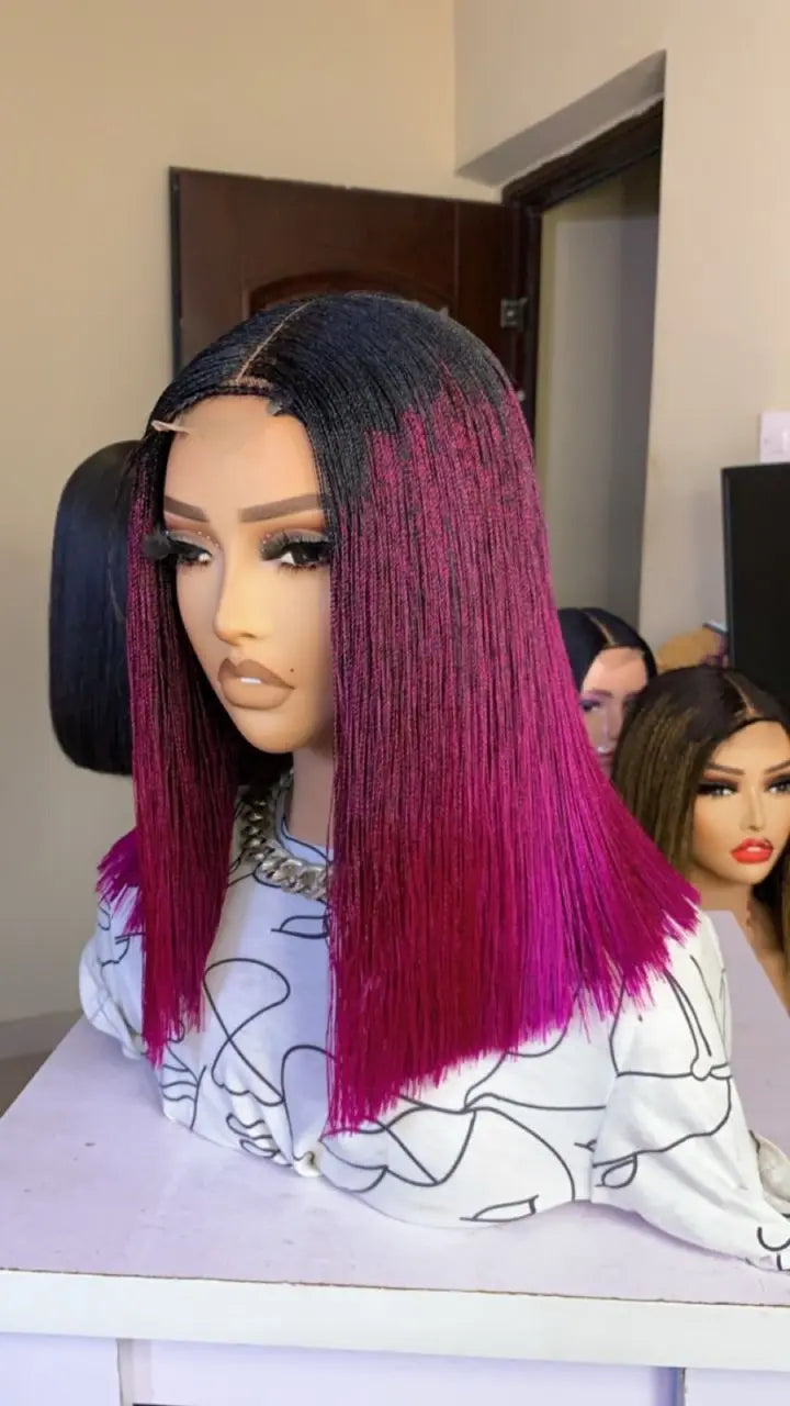 NANO BRAIDED BLUNT CUT WIGS ON HALF LACE CLOSURE - d.glitterzwigs