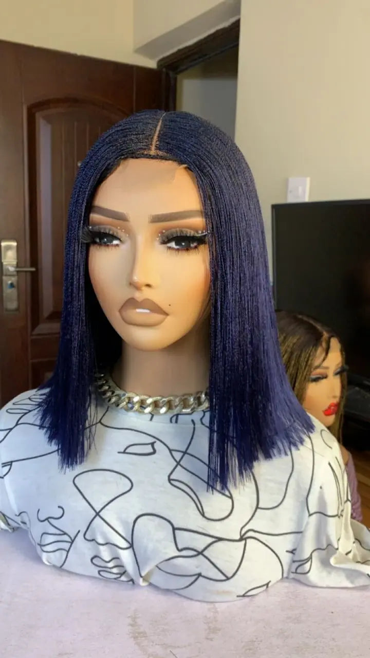NANO BRAIDED BLUNT CUT WIGS ON HALF LACE CLOSURE - d.glitterzwigs