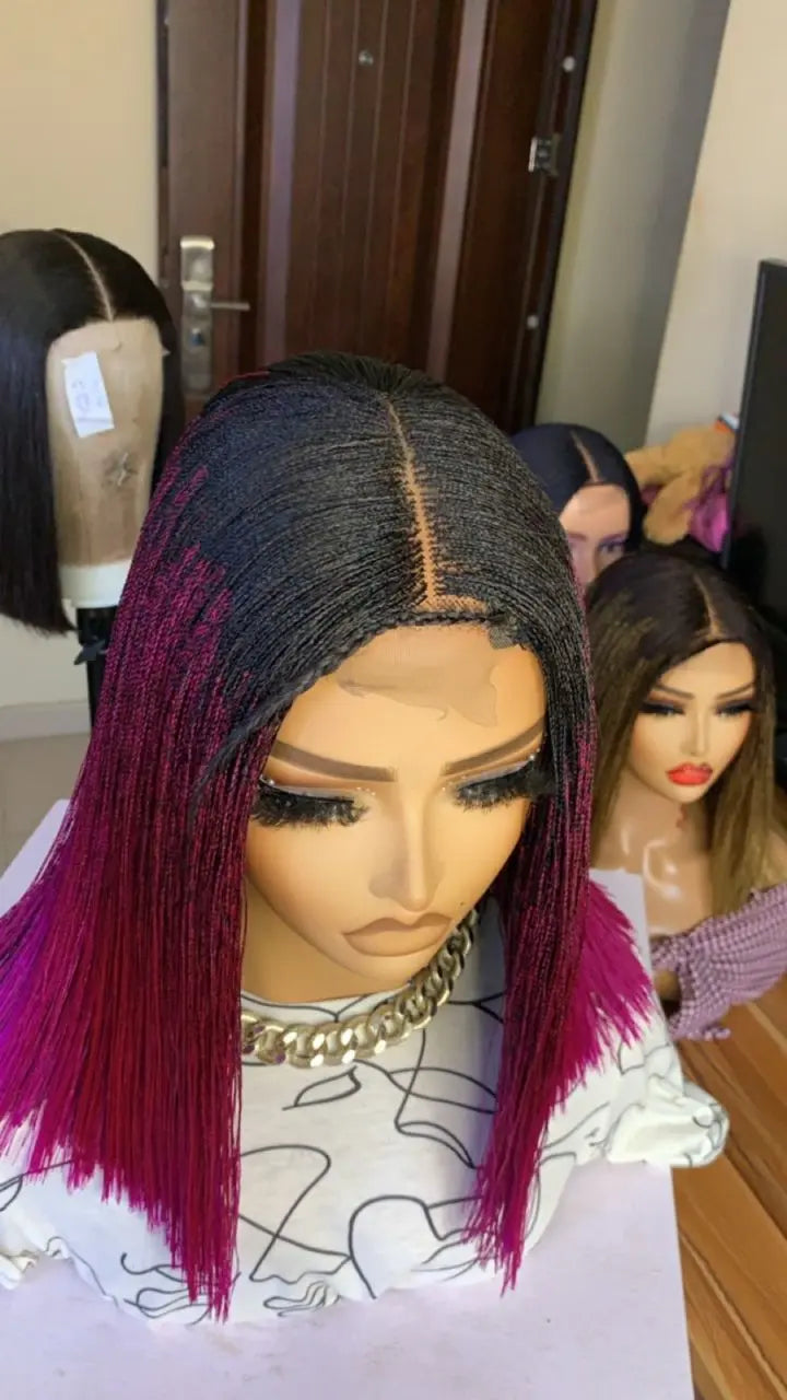 NANO BRAIDED BLUNT CUT WIGS ON HALF LACE CLOSURE - d.glitterzwigs