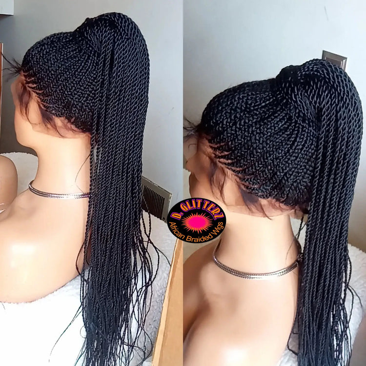 PONYTAIL AFRICAN BRAIDED WIGS ON 360 LACE CLOSURE 35" & 38" - d.glitterzwigs