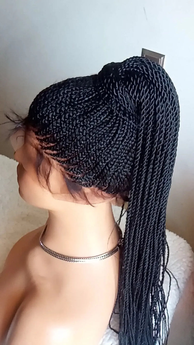 PONYTAIL AFRICAN BRAIDED WIGS ON 360 LACE CLOSURE 35" & 38" - d.glitterzwigs