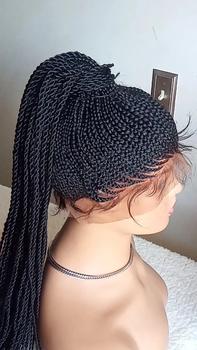 PONYTAIL AFRICAN BRAIDED WIGS ON 360 LACE CLOSURE 35" & 38" - d.glitterzwigs