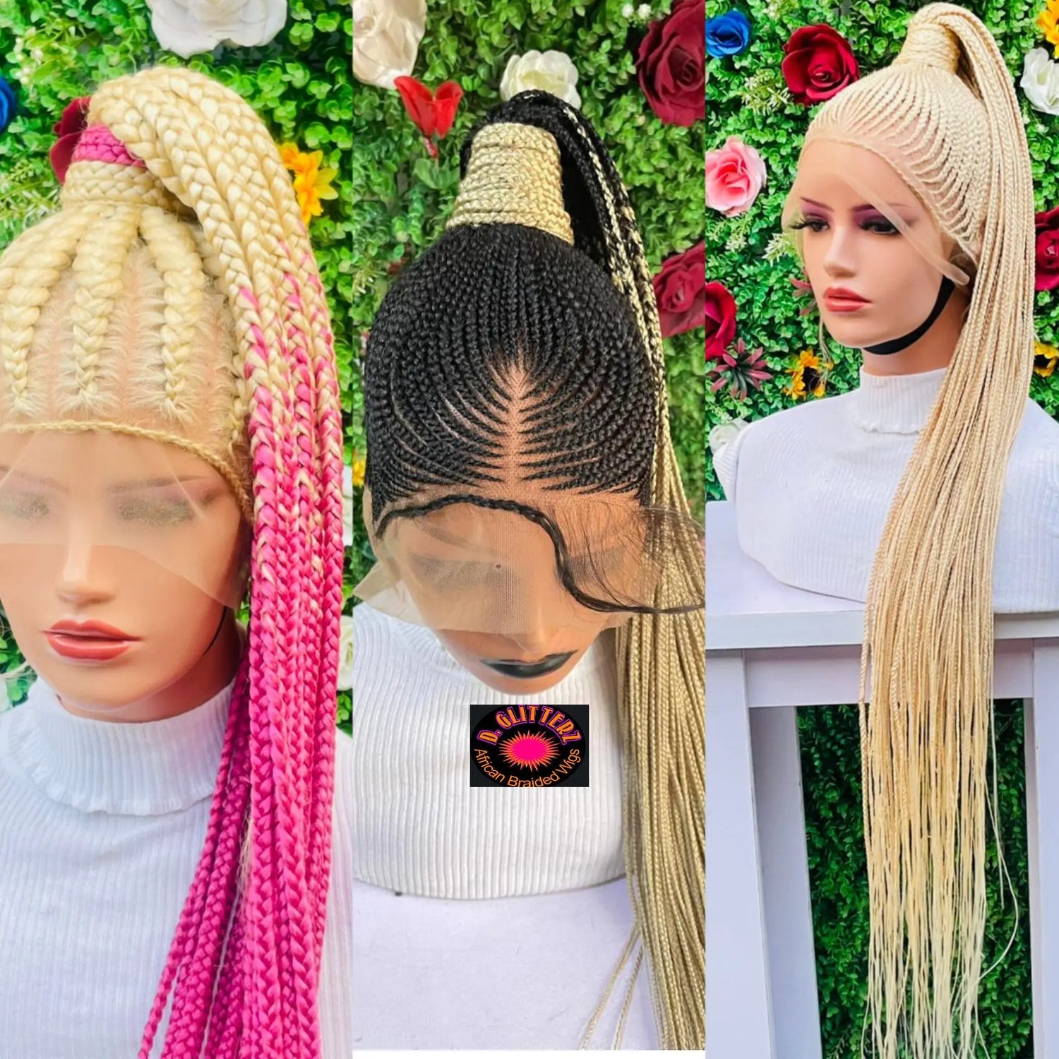 PONYTAIL BRAIDED CONROW WIG ON FULL LACE CLOSURE - d.glitterzwigs