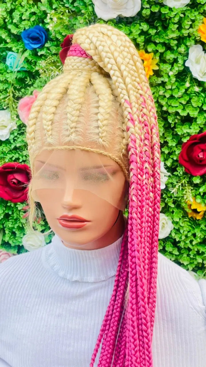 PONYTAIL BRAIDED CONROW WIG ON FULL LACE CLOSURE - d.glitterzwigs