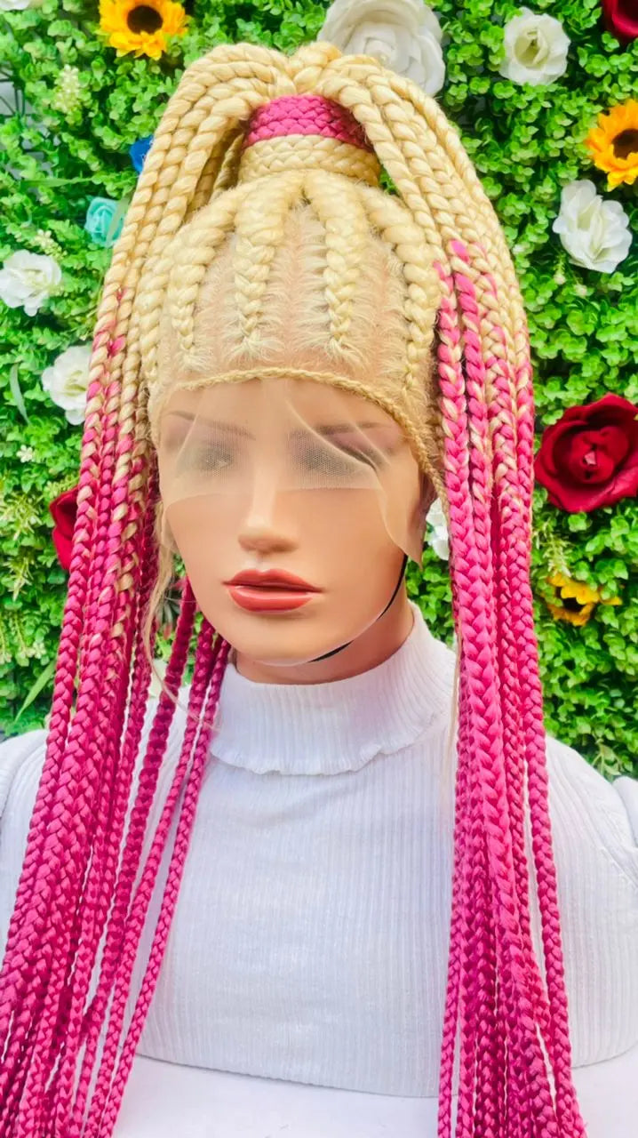 PONYTAIL BRAIDED CONROW WIG ON FULL LACE CLOSURE - d.glitterzwigs