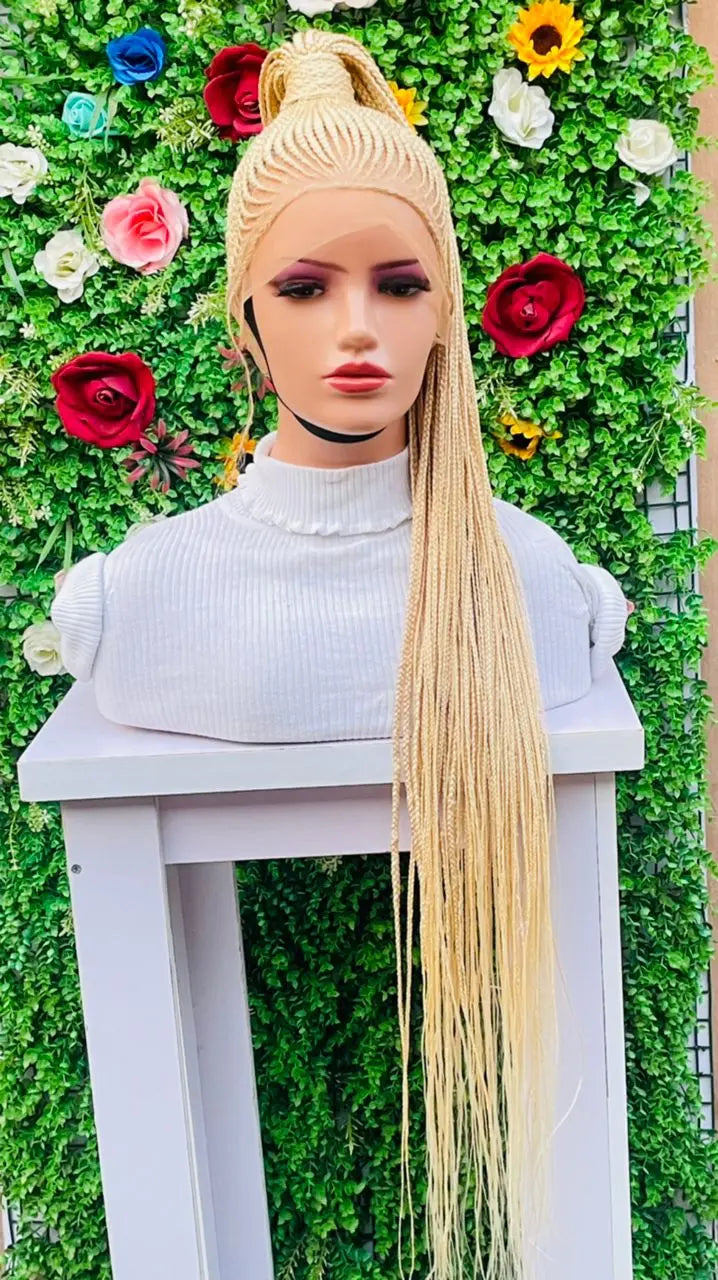 PONYTAIL BRAIDED CONROW WIG ON FULL LACE CLOSURE - d.glitterzwigs