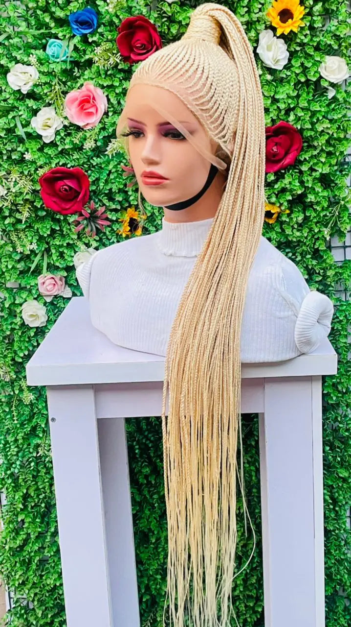 PONYTAIL BRAIDED CONROW WIG ON FULL LACE CLOSURE - d.glitterzwigs