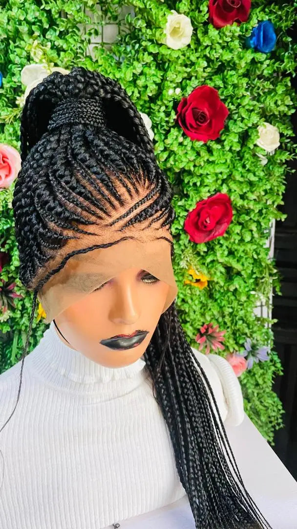 PONYTAIL BRAIDED  CONROW WIGS  ON  360 LACE CLOSURE - d.glitterzwigs