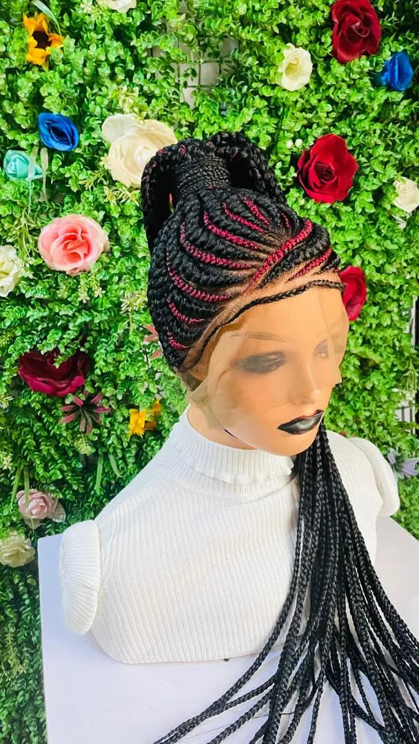 PONYTAIL BRAIDED  CONROW WIGS  ON  360 LACE CLOSURE - d.glitterzwigs