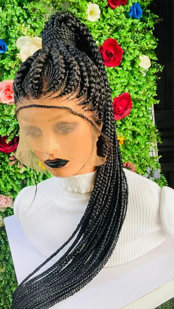 PONYTAIL BRAIDED  CONROW WIGS  ON  360 LACE CLOSURE - d.glitterzwigs