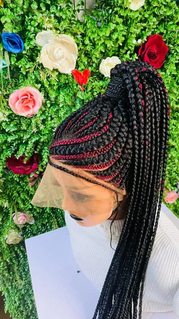 PONYTAIL BRAIDED  CONROW WIGS  ON  360 LACE CLOSURE - d.glitterzwigs