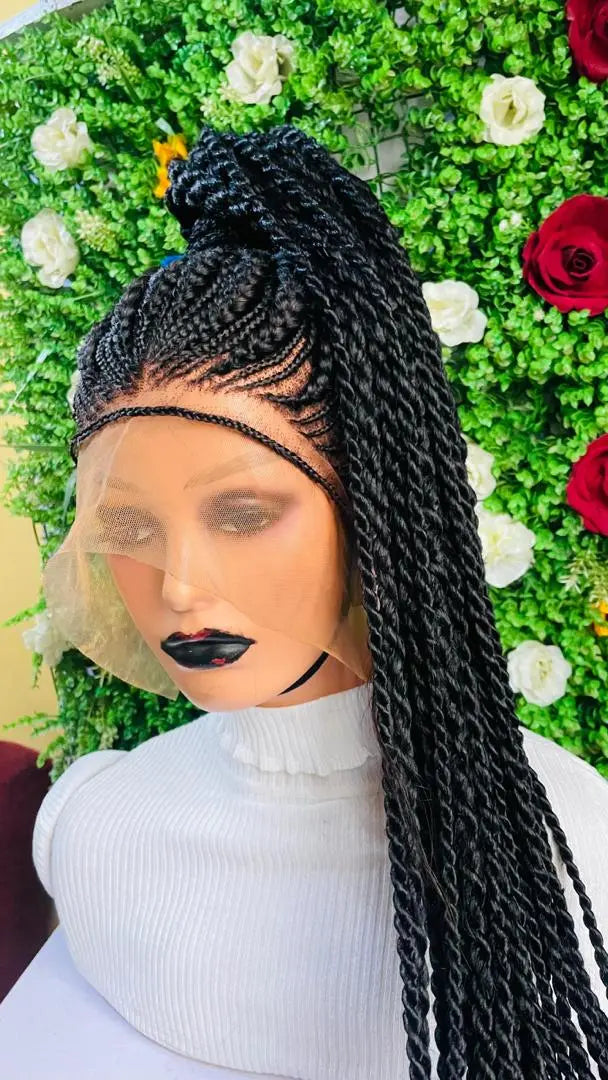 PONYTAIL BRAIDED  CONROW WIGS  ON  360 LACE CLOSURE - d.glitterzwigs