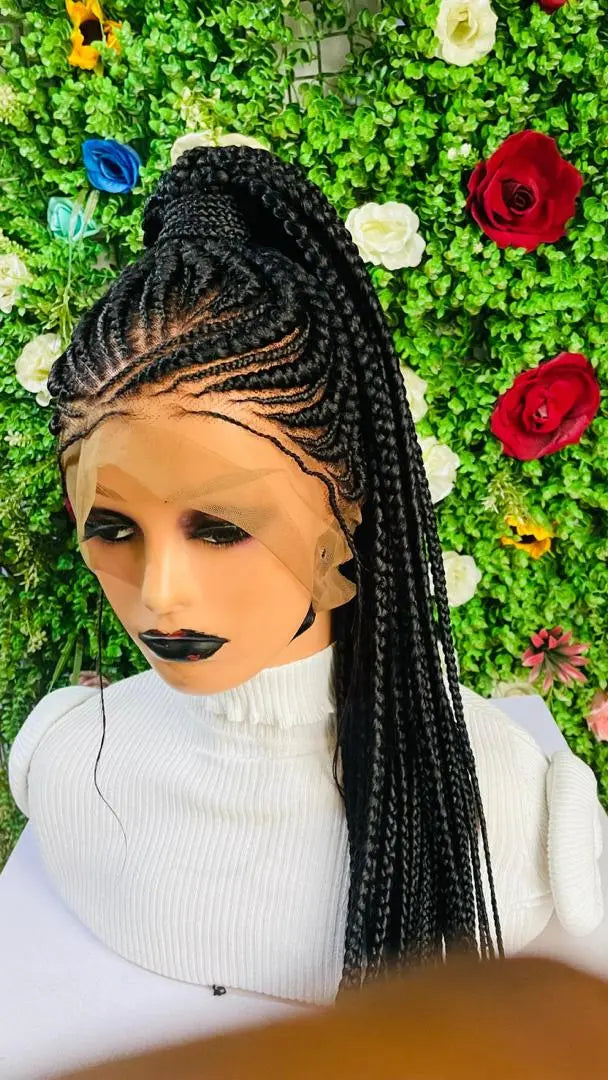 PONYTAIL BRAIDED  CONROW WIGS  ON  360 LACE CLOSURE - d.glitterzwigs