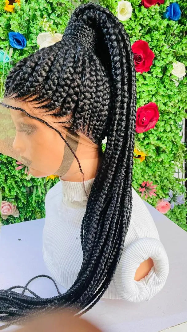 PONYTAIL BRAIDED  CONROW WIGS  ON  360 LACE CLOSURE - d.glitterzwigs