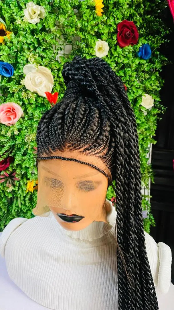 PONYTAIL BRAIDED  CONROW WIGS  ON  360 LACE CLOSURE - d.glitterzwigs
