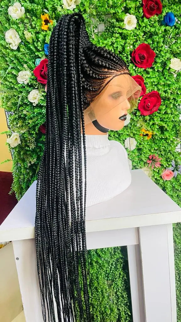 PONYTAIL BRAIDED  CONROW WIGS  ON  360 LACE CLOSURE - d.glitterzwigs