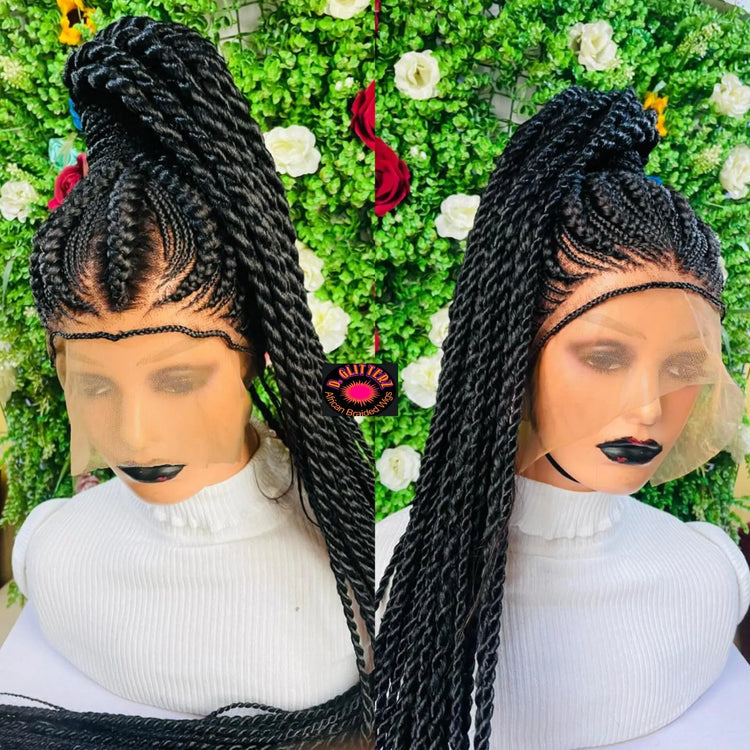 PONYTAIL BRAIDED  CONROW WIGS  ON  360 LACE CLOSURE - d.glitterzwigs