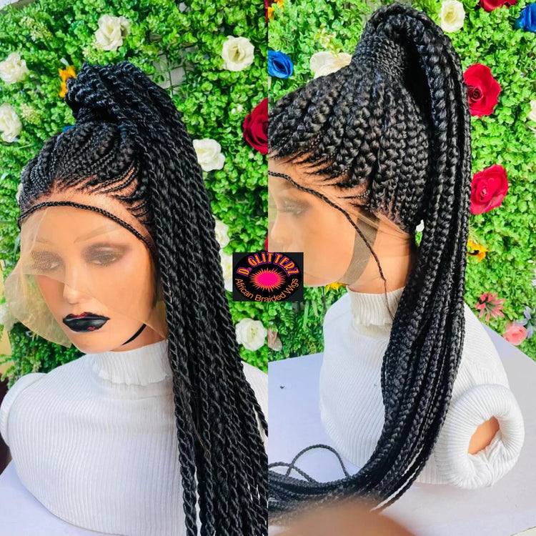 PONYTAIL BRAIDED  CONROW WIGS  ON  360 LACE CLOSURE - d.glitterzwigs