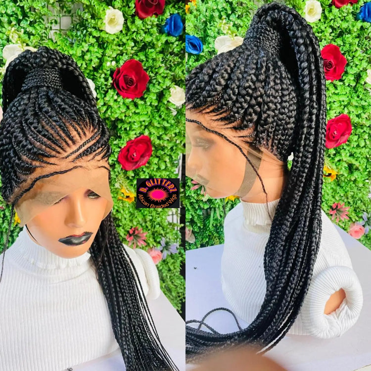 PONYTAIL BRAIDED  CONROW WIGS  ON  360 LACE CLOSURE - d.glitterzwigs