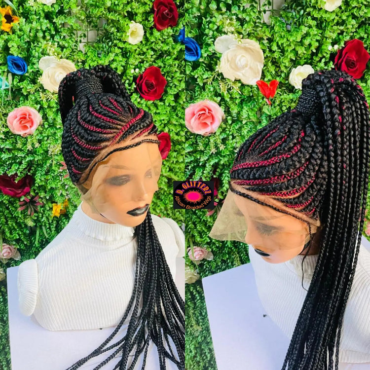 PONYTAIL BRAIDED  CONROW WIGS  ON  360 LACE CLOSURE - d.glitterzwigs