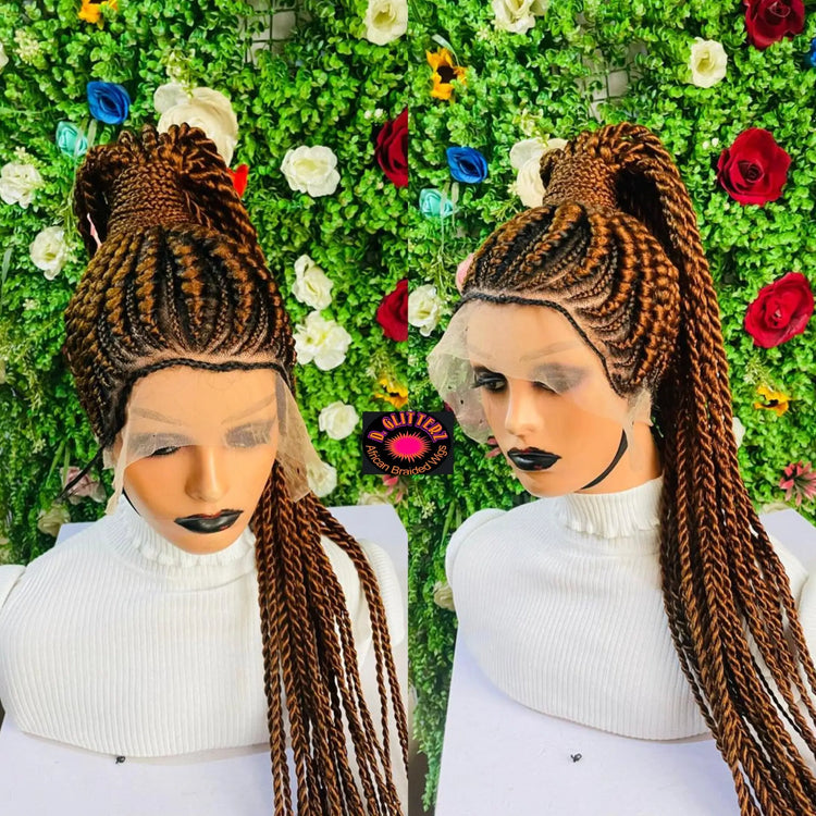 PONYTAIL BRAIDED  CONROW WIGS  ON  360 LACE CLOSURE - d.glitterzwigs