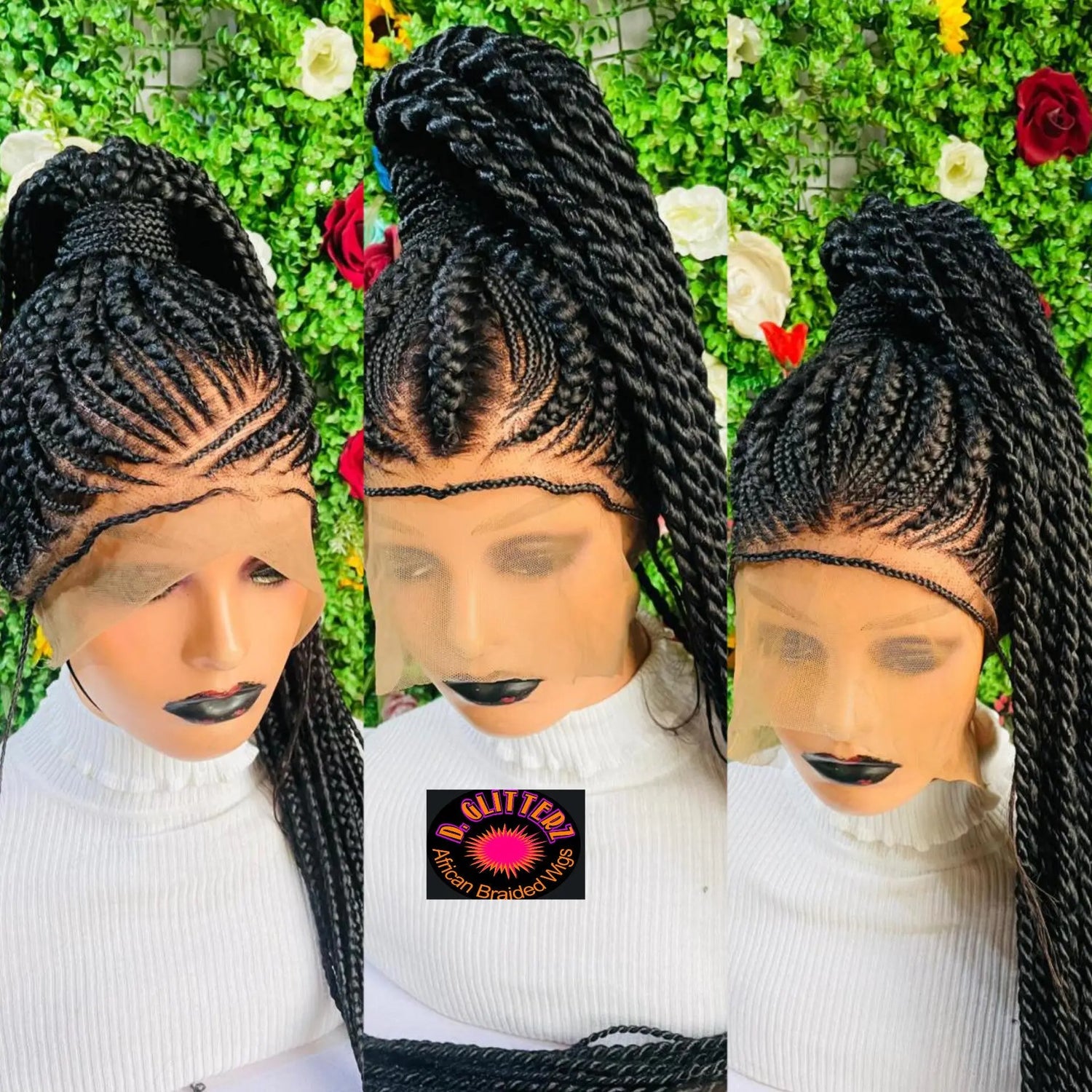 PONYTAIL BRAIDED  CONROW WIGS  ON  360 LACE CLOSURE - d.glitterzwigs