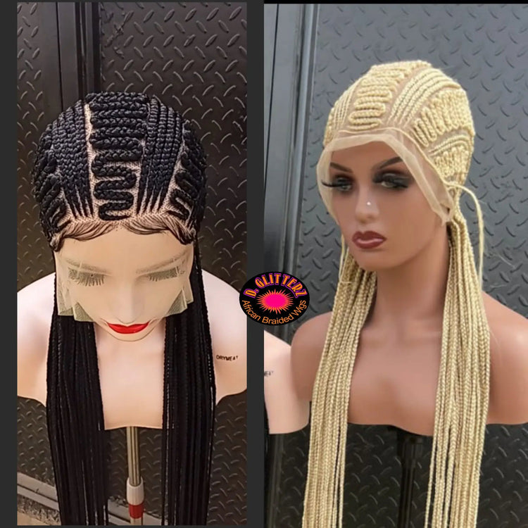 ZIGZAG All BACK AFRICAN  BRAIDED WIGS ON FULL LACE CLOSURE - d.glitterzwigs