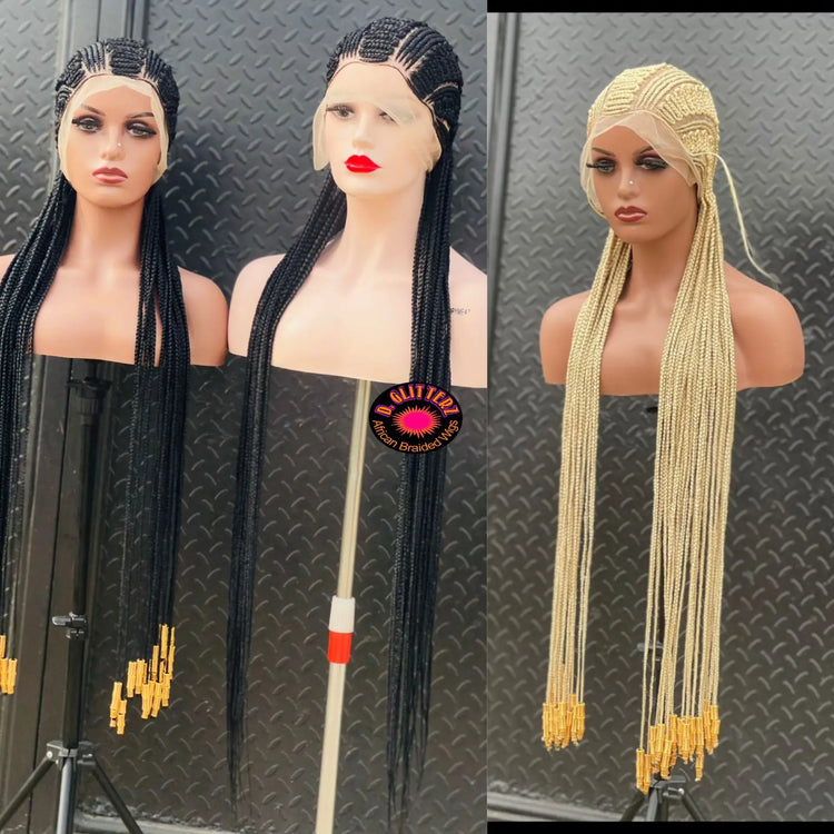 ZIGZAG All BACK AFRICAN  BRAIDED WIGS ON FULL LACE CLOSURE - d.glitterzwigs