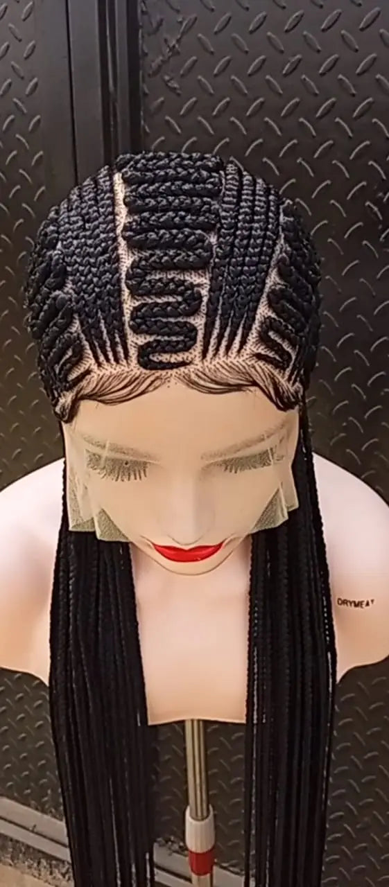 ZIGZAG All BACK AFRICAN  BRAIDED WIGS ON FULL LACE CLOSURE - d.glitterzwigs
