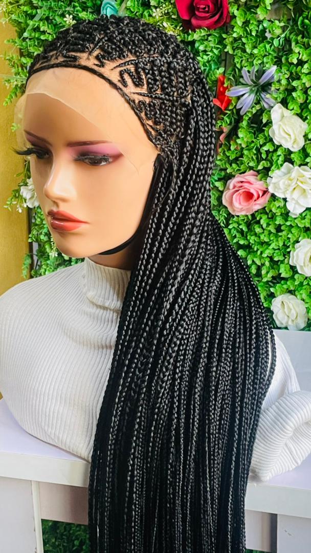 AFRICAN BRAIDED ZIGZAG  CONROW WIG ON FRONTAL LACE CLOSURE