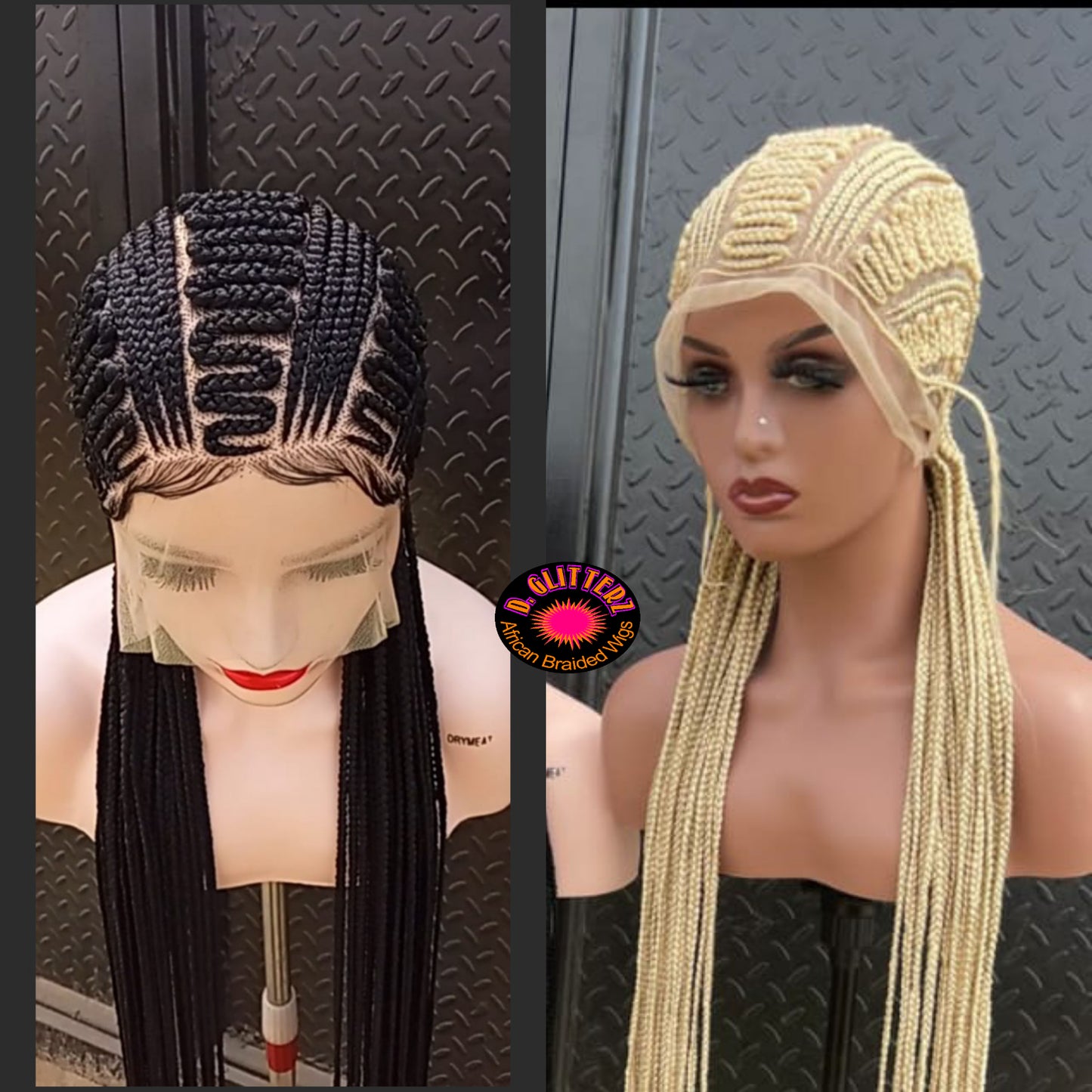 ZIGZAG All BACK AFRICAN  BRAIDED WIGS ON FULL LACE CLOSURE