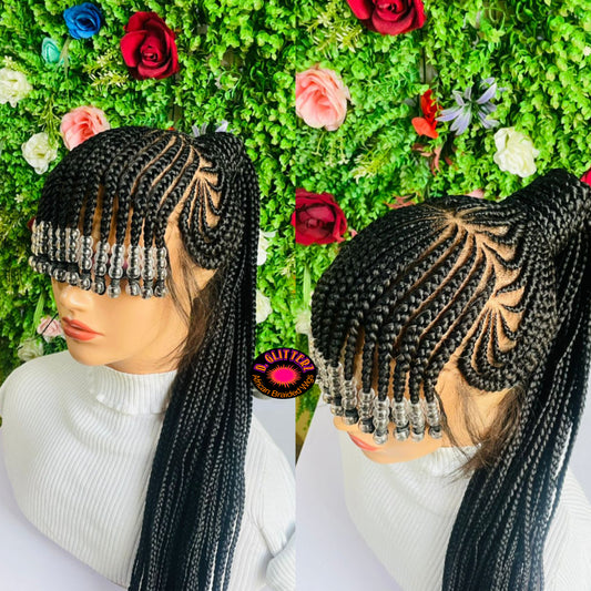 AFRICAN BRAIDED BACK PONYTAIL WIG ON FULL LACE CLOSURE
